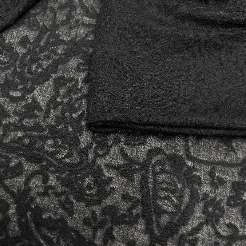 

1meter Stretch Knit Jacquard Fabric Black See Through Sheer Lightweight Breathable Spring Summer Apparel Garment DIY Material