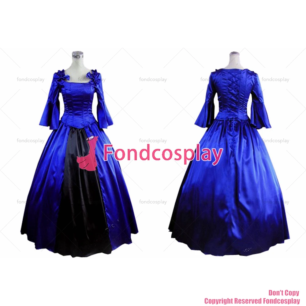 fondcosplay Gothic Lolita Punk Medieval Gown Ball Long Evening blue satin Dress cosplay costume CD/TV[CK1405]