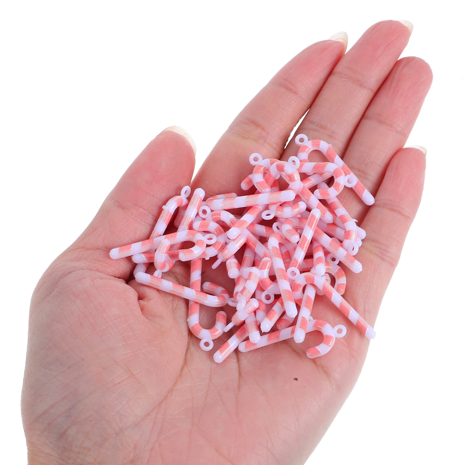 

100 Pcs Mini Christmas Crutch Decorations Candy Cane Red Plastic Necklace Charms