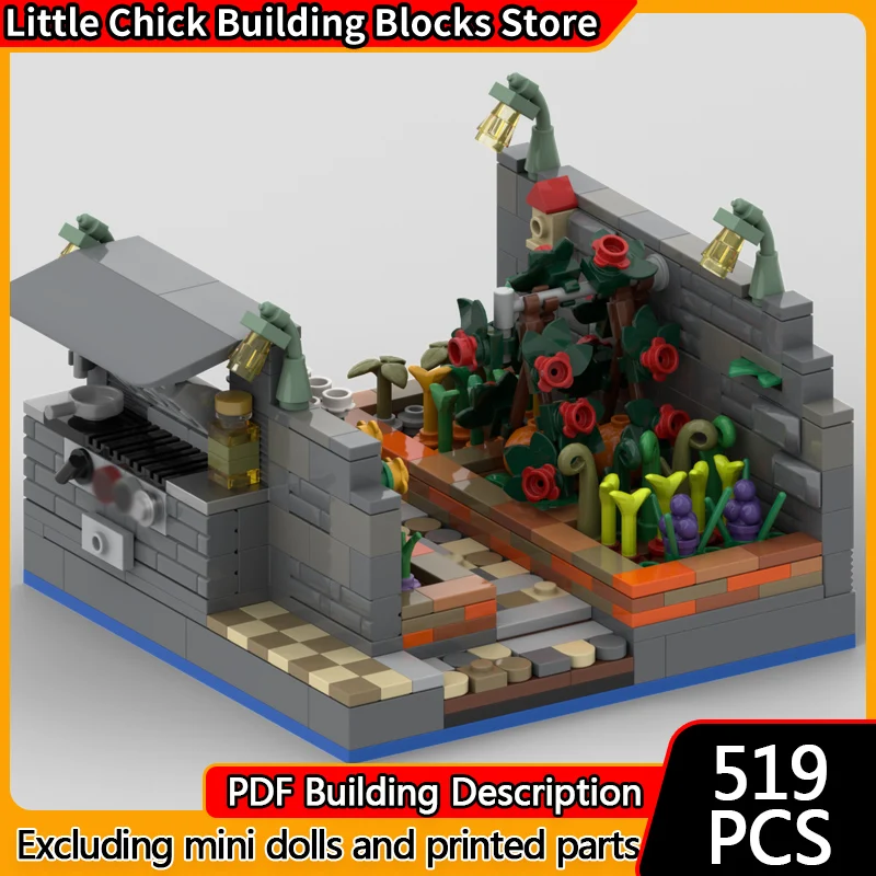 

City Street View Model MOC Building Bricks Garden And Barbecue Grill Modular Technology Children Holiday Gifts Assemble Toy Suit