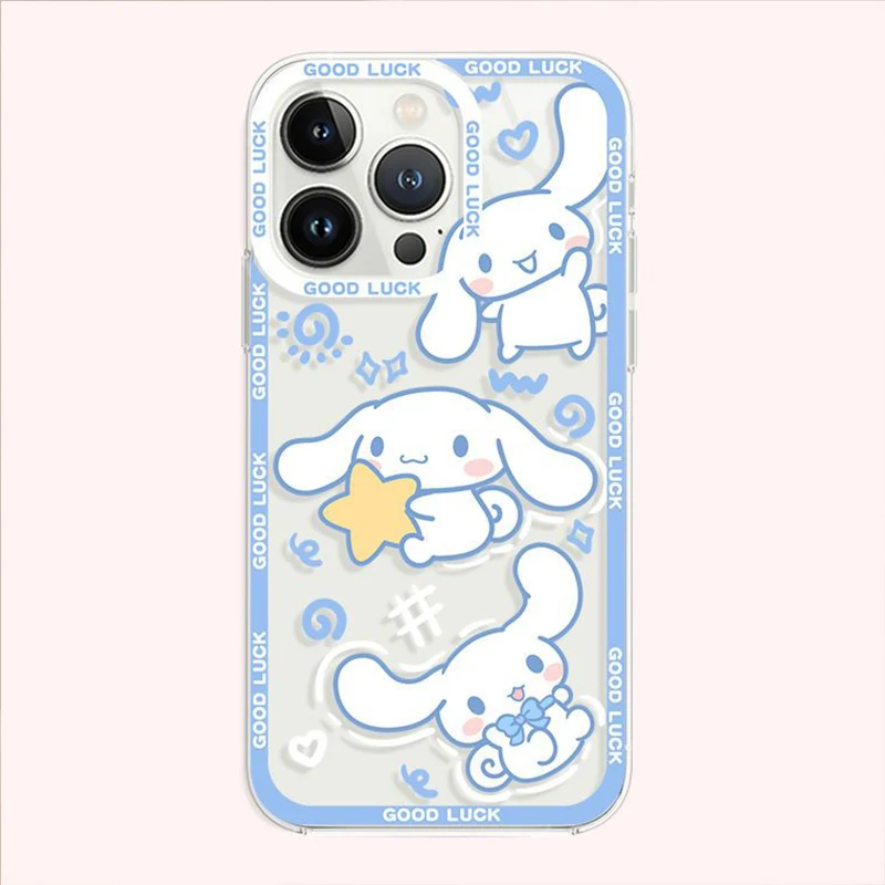 Lovely Sanrio Cinnamoroll Phone Case For Iphone 15 14 13 12 11 Pro Max 7 8 Plus X XR XS Max Girl Gift Transparent Phone Cover