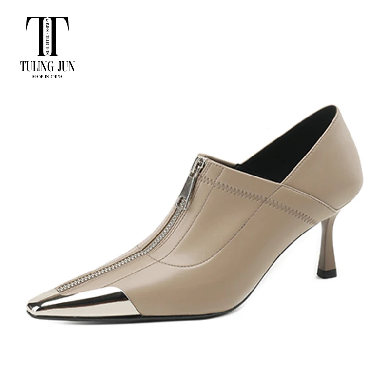 TULING JUN 2023 Spring Autumn Women's Shoes Deep-mouth Metal Pointed Toe Aristocrats Temperament Pumps Shoes For Women L