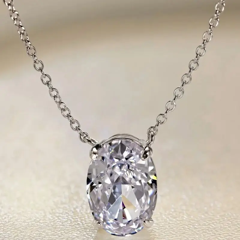 

Real S925 Sterling Silver Necklace Bright 9*13MM Diamond Oval Necklace Women Luxury Jewelry Shiny 8A Zircon Girls Gift Party