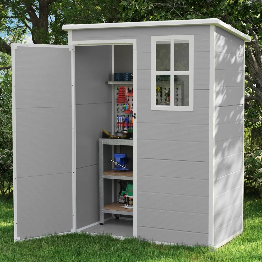 

sheds Outdoor Storage Shed 5x3 FT, Plastic Garden Shed for Bike, Garbage Can, Tool, Outside Sheds & Outdoor Resin Grey & White