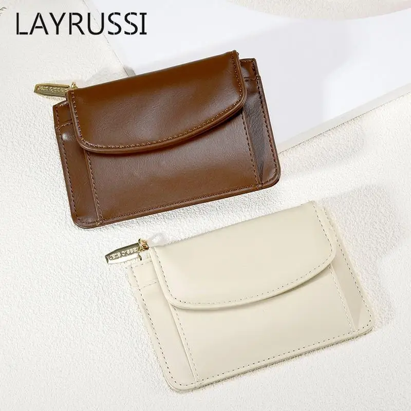 LAYRUSSI Wallet Women Leather Luxury Card Holder Clutch Retro Women Wallets Zipper Pocket Hasp Ladies Wallet Female Purse Coin