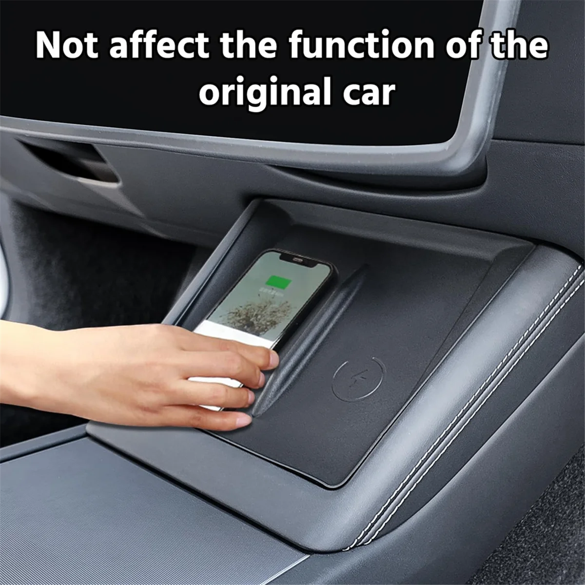 

Беспроводное зарядное устройство на центральной консоли, коврик для экрана, рамка зеркала заднего вида для Tesla Model 3 Highland 2024, аксессуары, черный-A51K