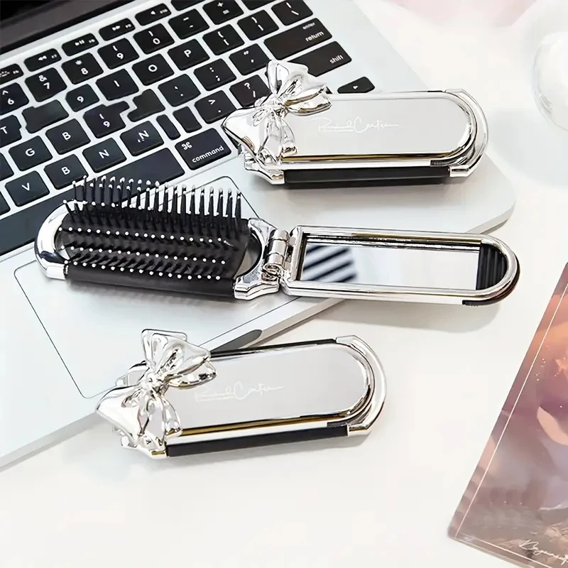 CALIYI 1PCS Folding Mini Pocket Hair Comb with Mirror Portable Massage Comb Brush for Salon Travel Outdoor Makeup Styling Tools