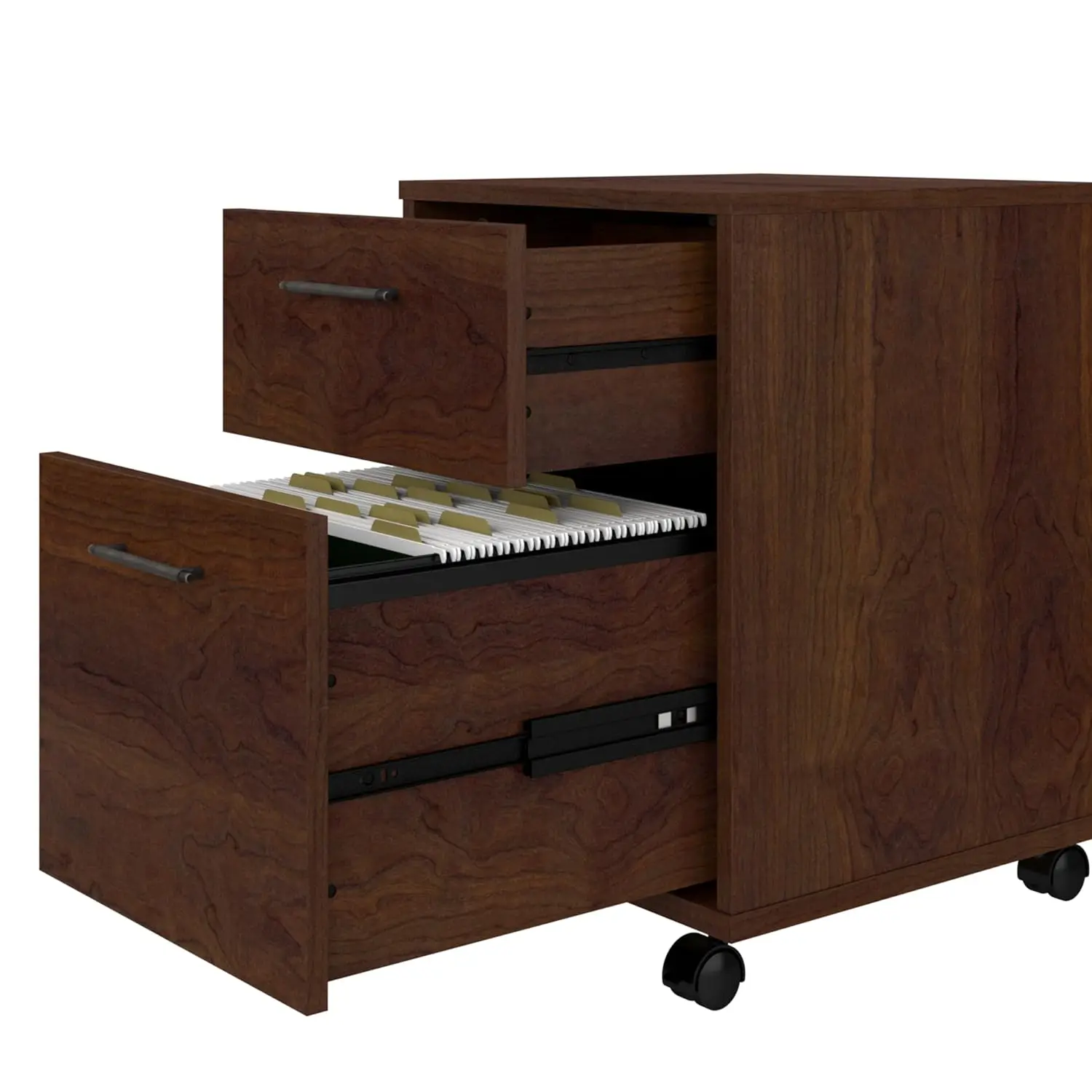 54W Computer Desk with Storage, 2 Drawer Lateral File Cabinet and 5 Shelf Bookcase in Bing Cherry