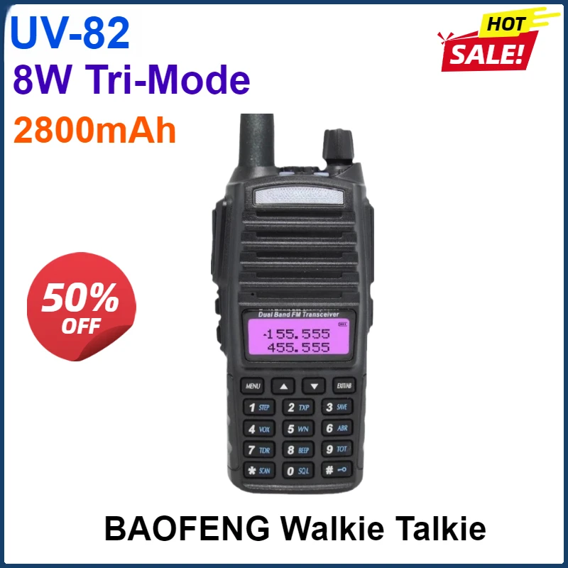 2800 mAh Baofeng UV-82 8 W 10 km High/Mid/Low Tri-Power-Modi Dual PTT Walkie Talkie Tragbarer UKW/UHF Two Way Radio Ham