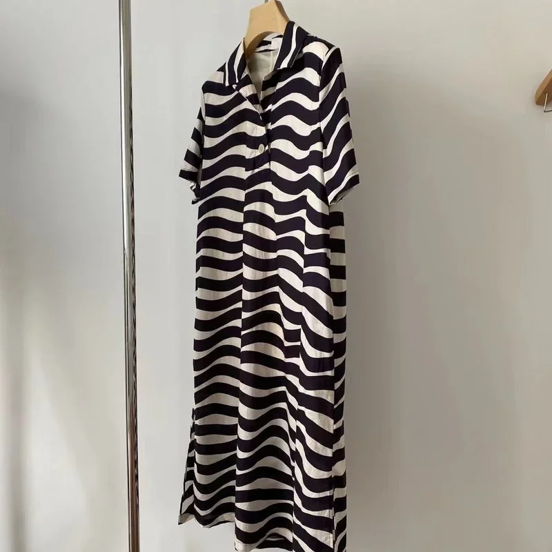 2022 Summer New Cotton Striped Print Loose Dress