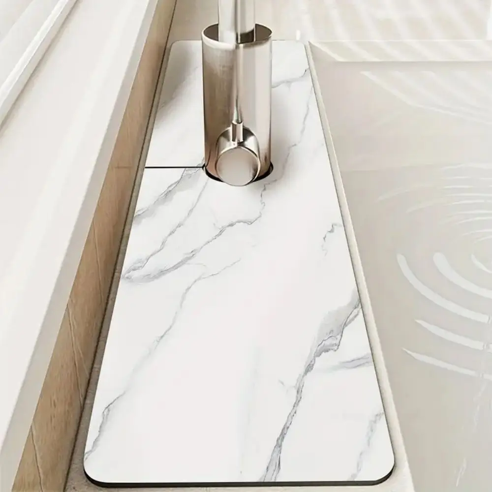 VIKAMA Faucet Pad, White Marble Faucet Absorber Pad, Kitchen Countertop Accessories, Diatom Mud Faucet Pad Home Decor
