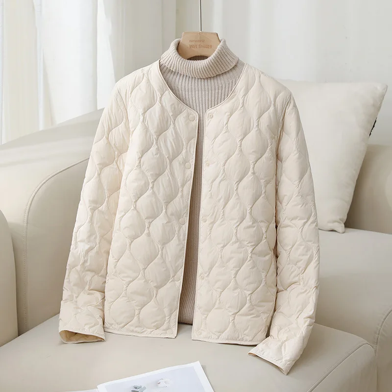 Abrigo de plumón de pato blanco para mujer, chaqueta cálida, Parkas de una sola botonadura, ropa de abrigo acolchada de talla grande, ligera y fina, otoño e invierno, 2024