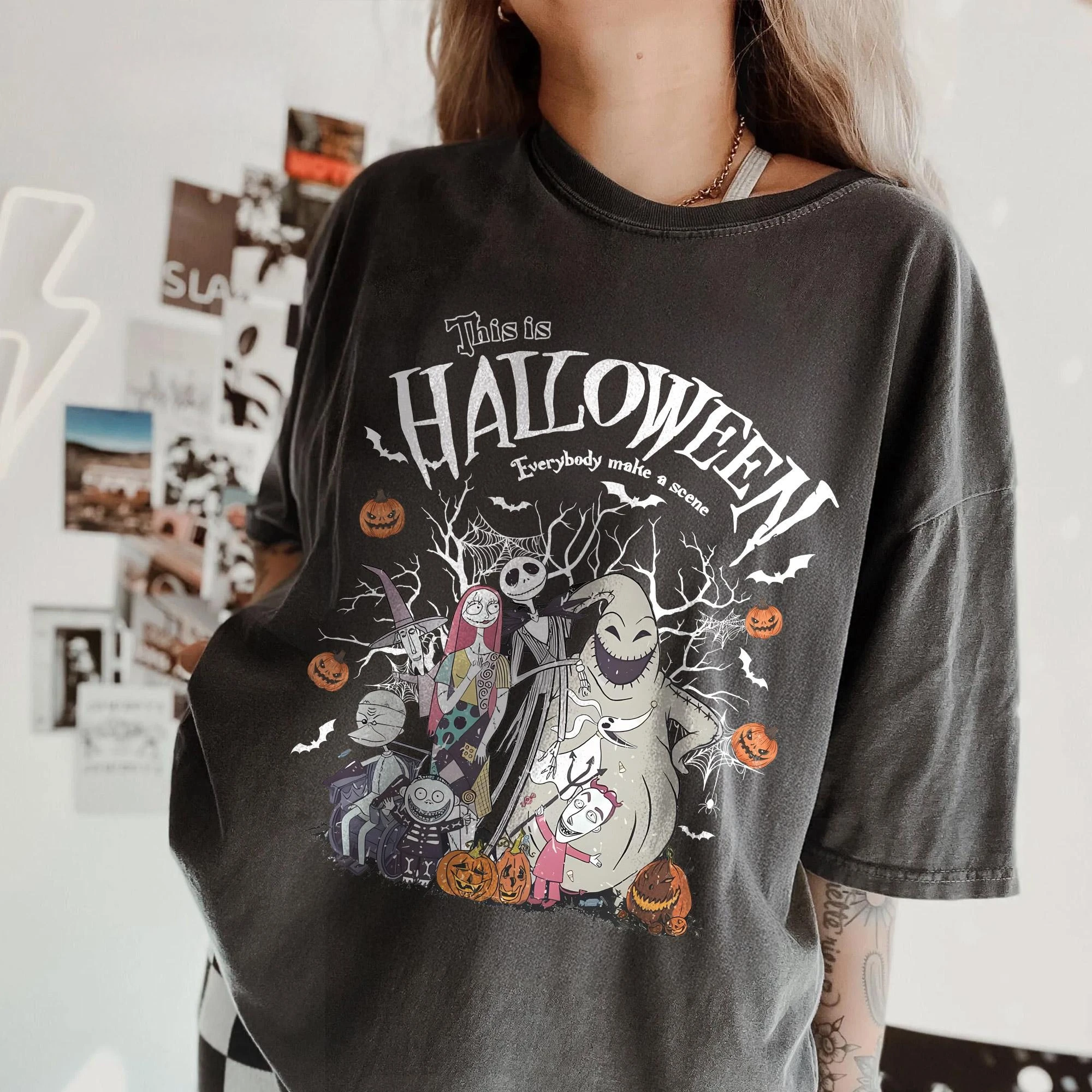 

Цветная футболка со шрамом в канун Рождества Диснея, женская свободная большая футболка с принтом Джека Скеллингтона Салли Оogie Boogie