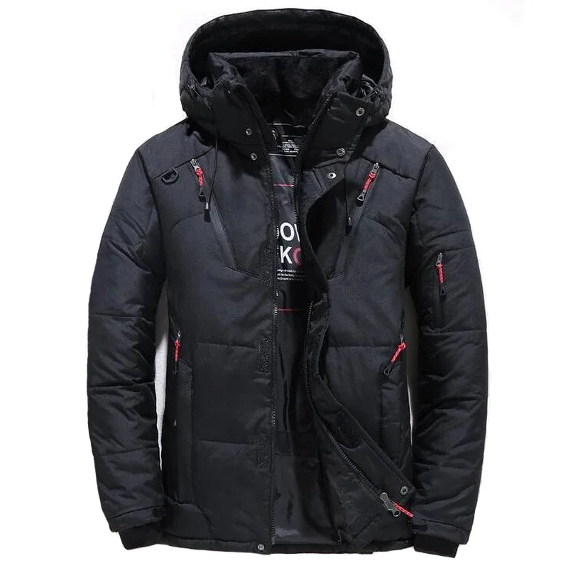 Casaco de neve acolchoado masculino, Jaqueta extragrande, Parka com capuz, Outwear, Grosso, Quente, Masculino, Exterior, Inverno