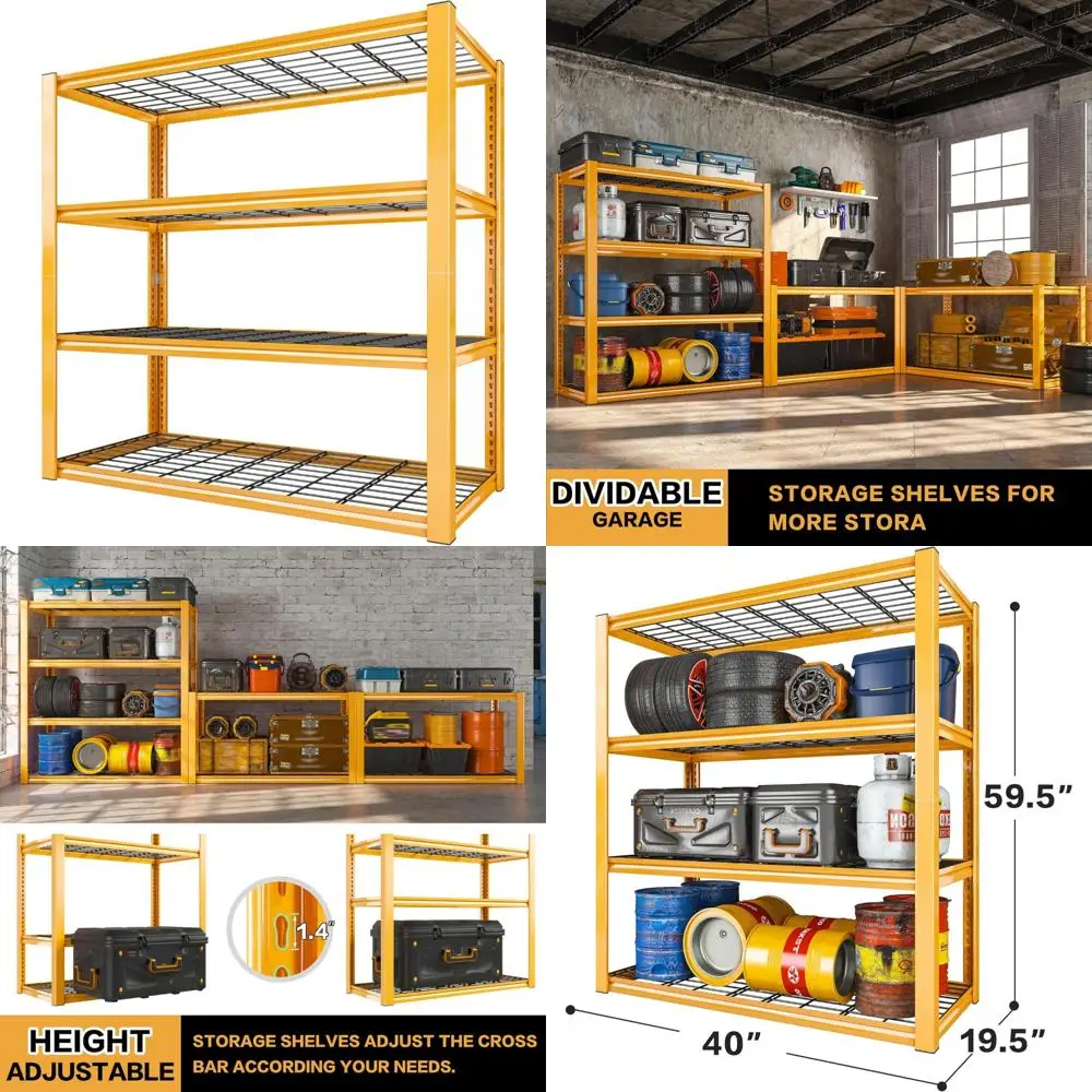 Heavy Duty 4 Tier Metal Storage Shelves for Garage - 2240 LBS Capacity, Adjustable Shelving System