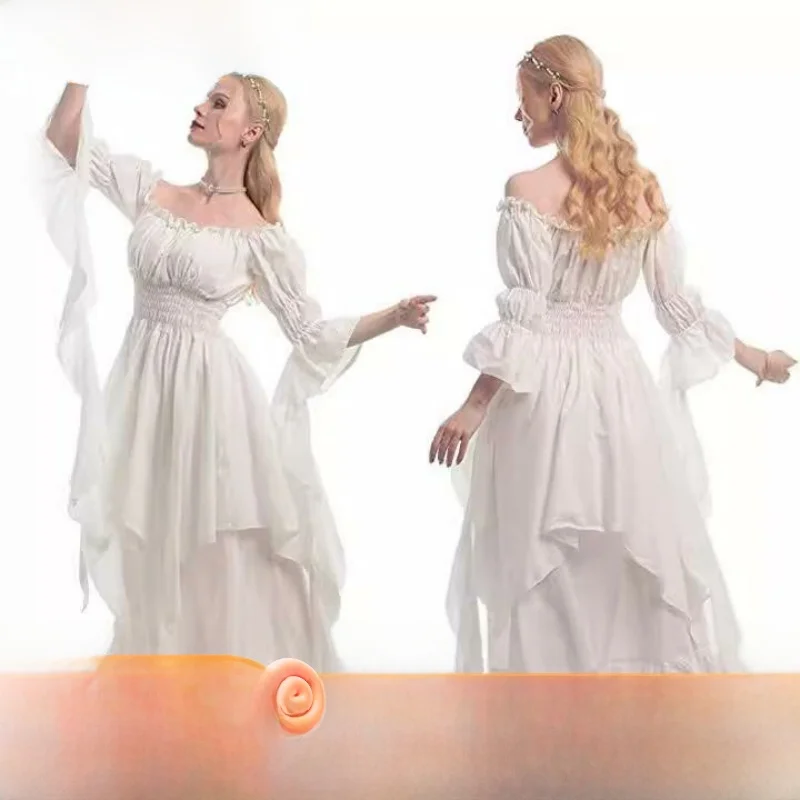 

loween Cosplay Revival Dr Waist-Cinched Long Gown Courtly Sle Costume Women's Traditional Ethnic Stage Wear