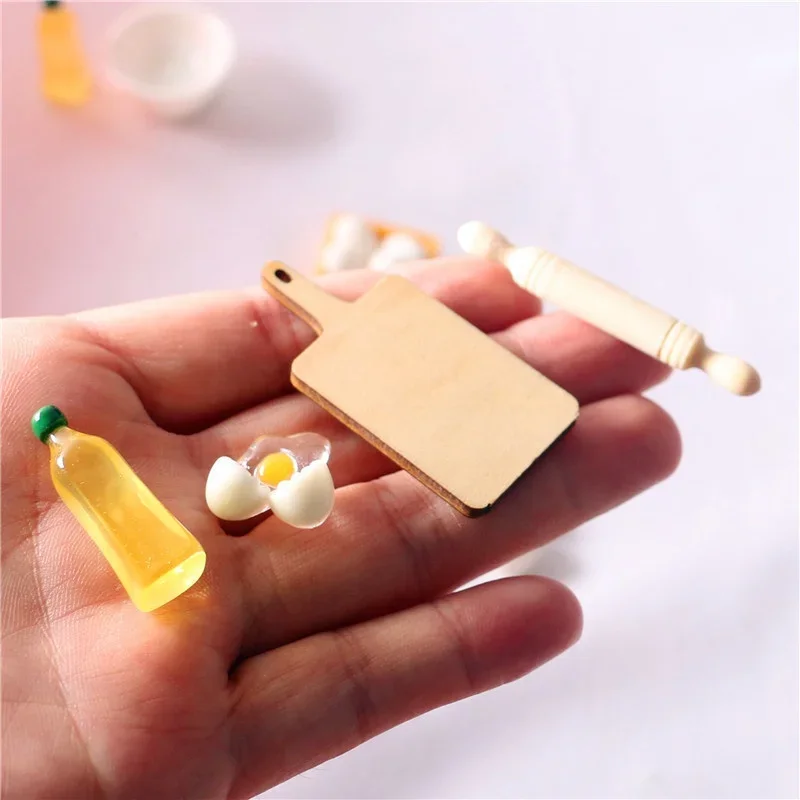 5 Pcs/Set Cute Rolling Pin Egg Bowl Olive Oil Set Kitchen Accessories 1:12 Dollhouse Miniature Home Decoration Accessories