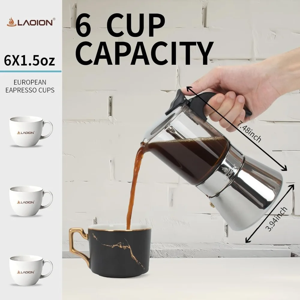 6-Cup Stovetop Espresso Maker, 240ml Moka Pot, Glass-Top & Stainless Steel, for Cuban & Italian Coffee view 2