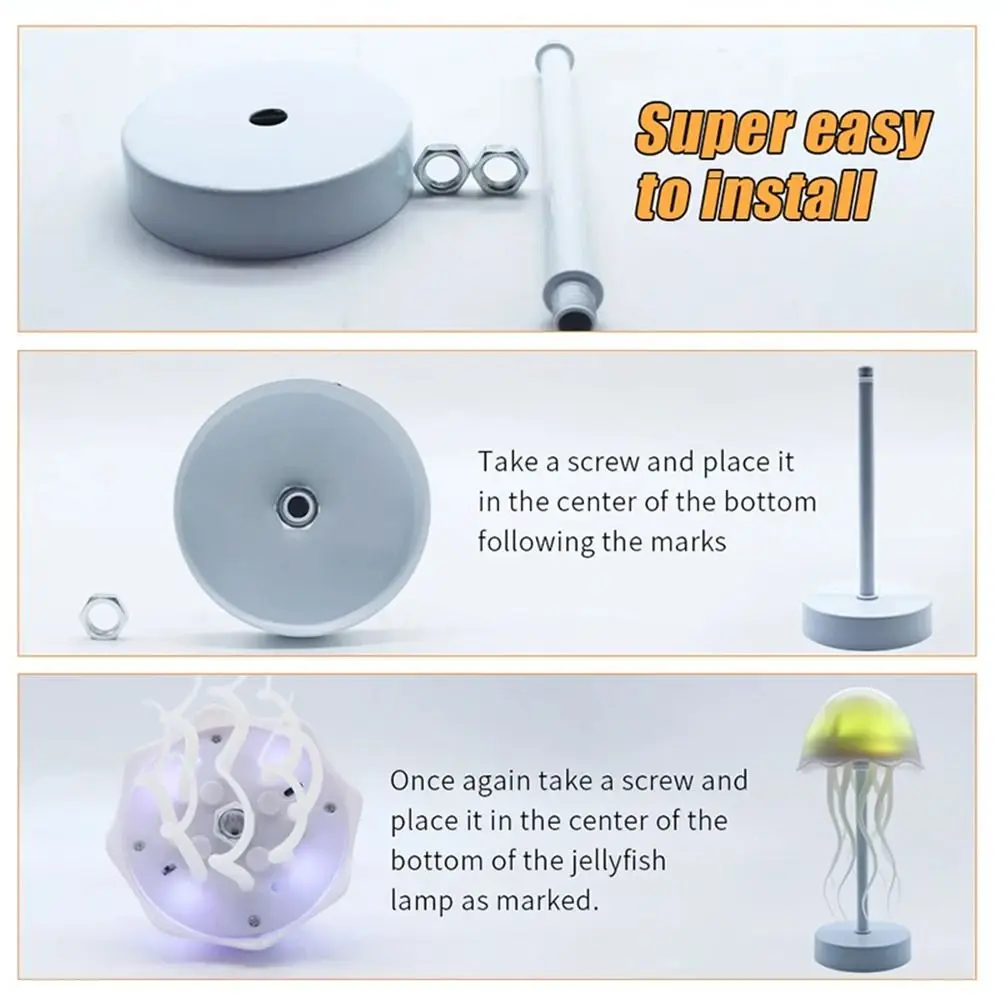 Warm/RGB Light 3D Floating Jellyfish Lamp Adjustable Tapping Change Colors Cartoon Jellyfish Table Lamp Realistic Non-slip Base