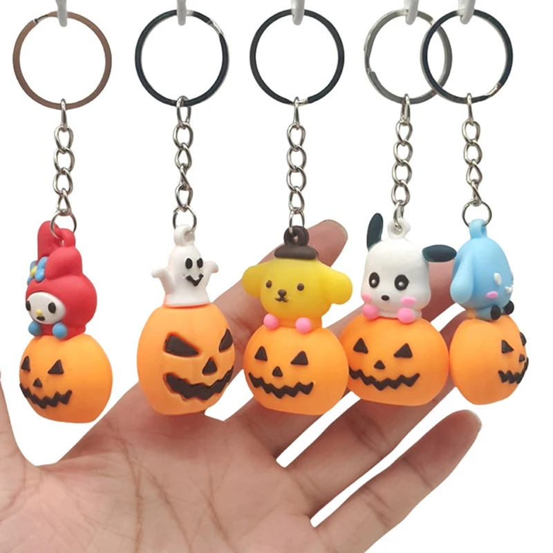 1 pz Sanrio Decorazioni per feste a tema Halloween Portachiavi in silicone zucca Bomboniere per feste di compleanno per bambini Regalo di Halloween