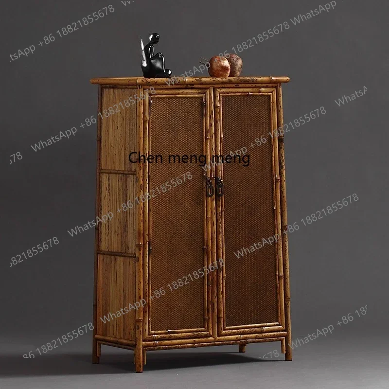 

Retro Ming-style bamboo tea cabinet noodle cabinet, hand-woven mat tea set storage home tea shedJJ