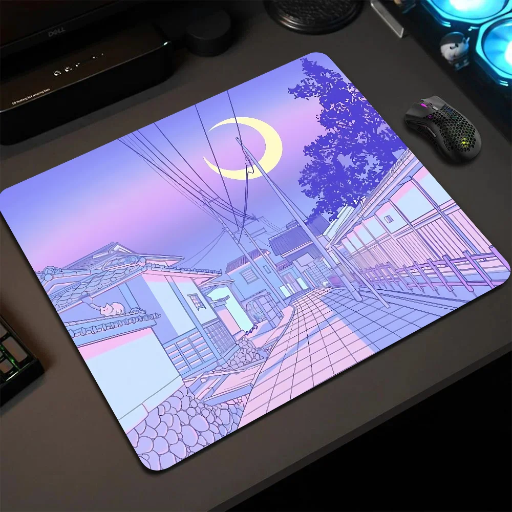 

Pink Moon Mousepad Small LockEdge Mouse Pad For Gamers Computer Desk Pad Rectangular Anti-slip Rubber