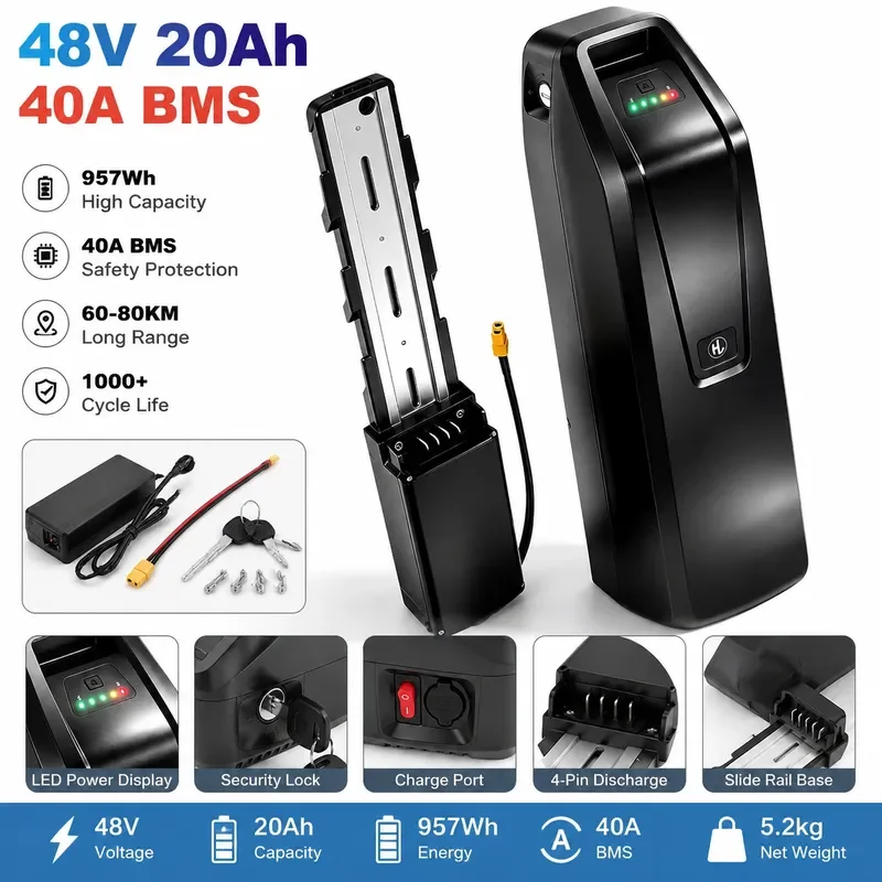 36V 48V Hailong Ebike Battery 20Ah Lithium Ion Battery for OneSport ONES3 Pro OT15 Duotts C29 S26 Jasion RetroVolt Electric