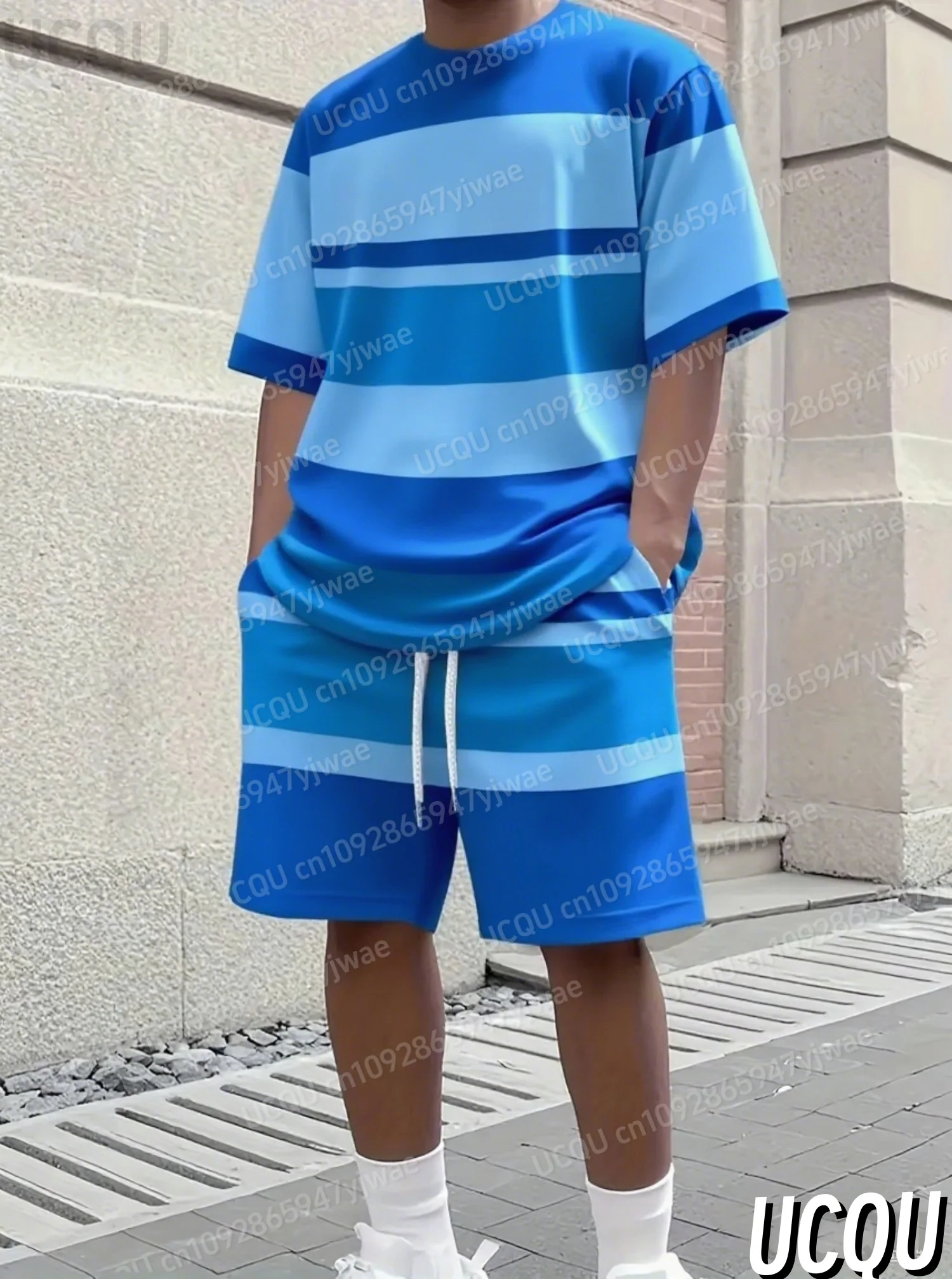 Classic Simple Striped Print Men's Suit Tracksuit 2 Pieces Set American Sports Two-Piece Set Men's Tracksuit Men Clothes