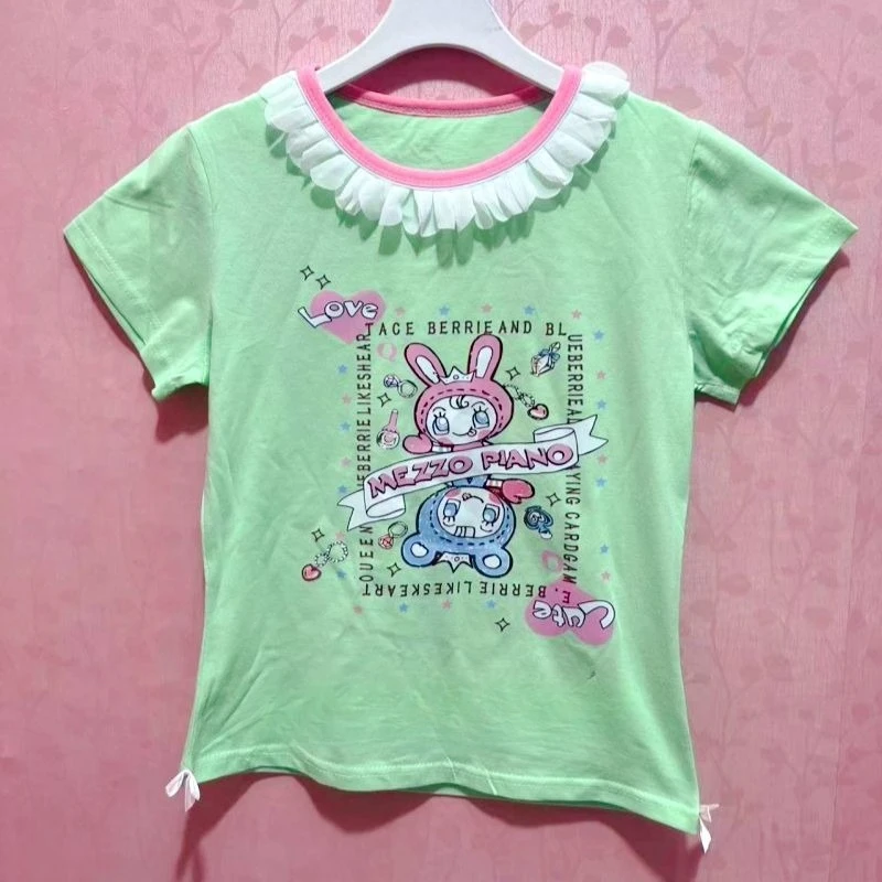 Y2k اليابانية Kawaii الكرتون طباعة بلايز المرأة Harajuku لطيف سليم تي شيرت الجمالية Preppy الجنية الجرونج كم طويل تي شيرت