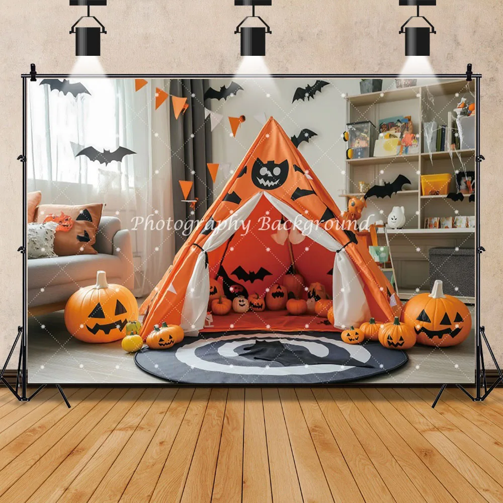 Halloween Backgrounds For Photographs Ghost Pumpkin Lantern Bat Tent Window Indoor Birthday Decoration Backdrop Photocall