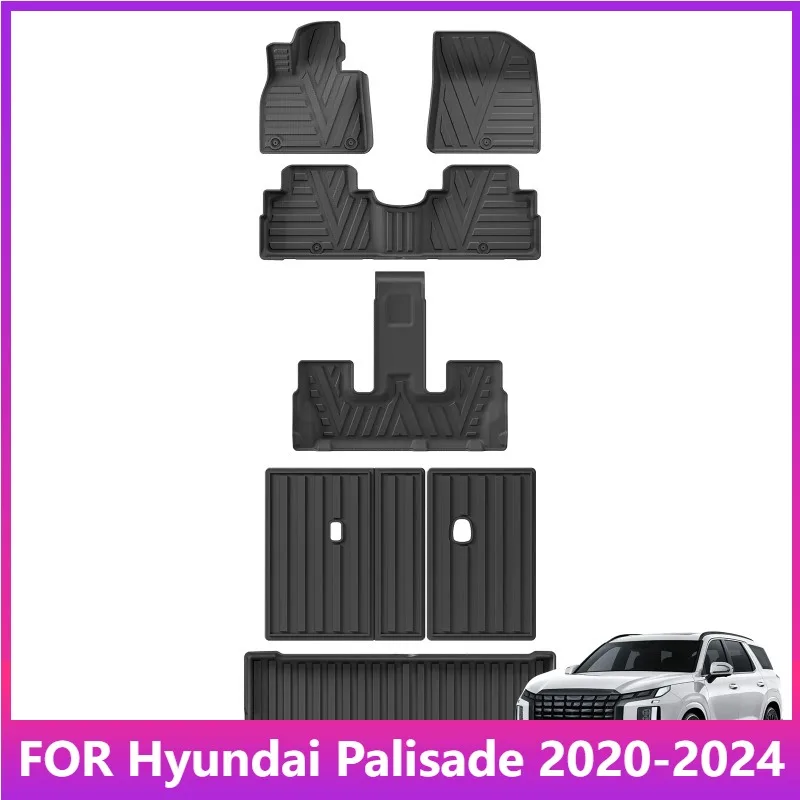 

Коврики для Hyundai Palisade 2020-2024 TPE 3D автомобильные коврики грузовой коврик багажник коврик для багажника всепогодный водонепроницаемый черный