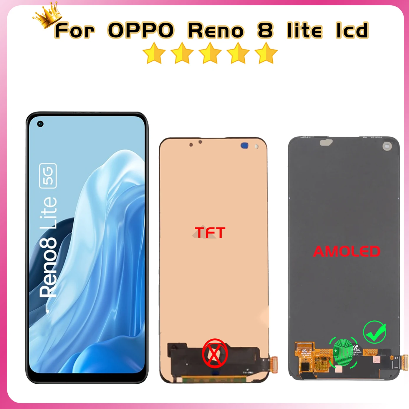 100% Tested LCD For OPPO Reno 8 Lite Screen Display CPH2343 Reno 8 Lite LCD Touch Digitizer Assembly Replacement 2400*1080