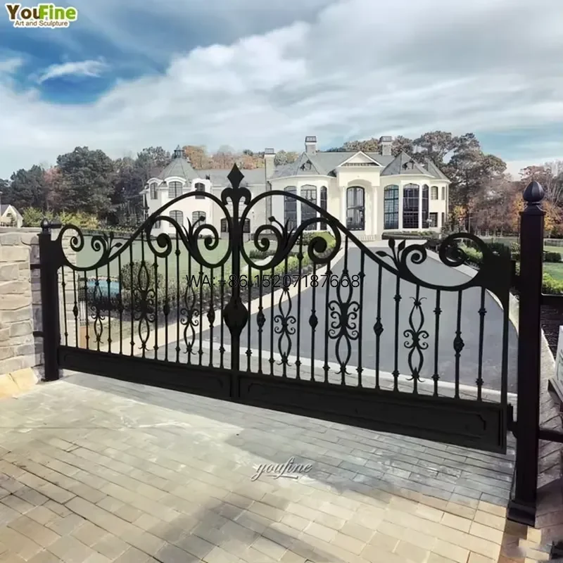 Wmwmnu for YouFine Hand Forged Wrought Iron Double Driveway Gate Custom Decorative Scrollwork Design for Luxury Villa Mansion