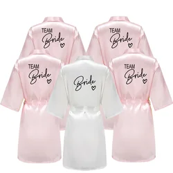 Wedding Party Team With Black Letters Kimono Satin Pamas Bridesmaid Bathrobe Bride Robe