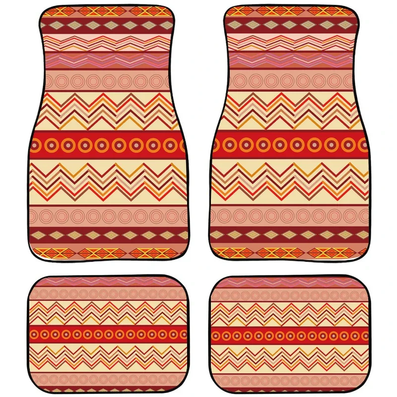 Vintage Stripe Design 4PCs Pack Automobile Ground Mat Advanced Rubber Backing Interior Protection Foot Pad Accessories