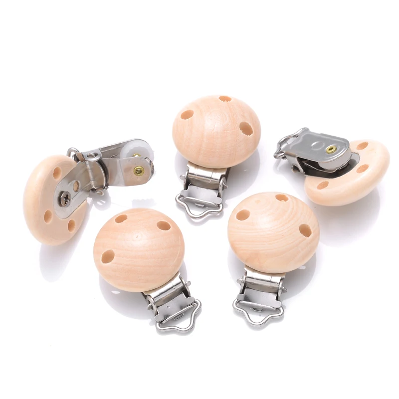 10Pcs Baby Pacifier clips 30mm Round Wooden Dummy Nipple Holder Clip for DIY Nursing Pacifier Chain Teething Toy Accessories