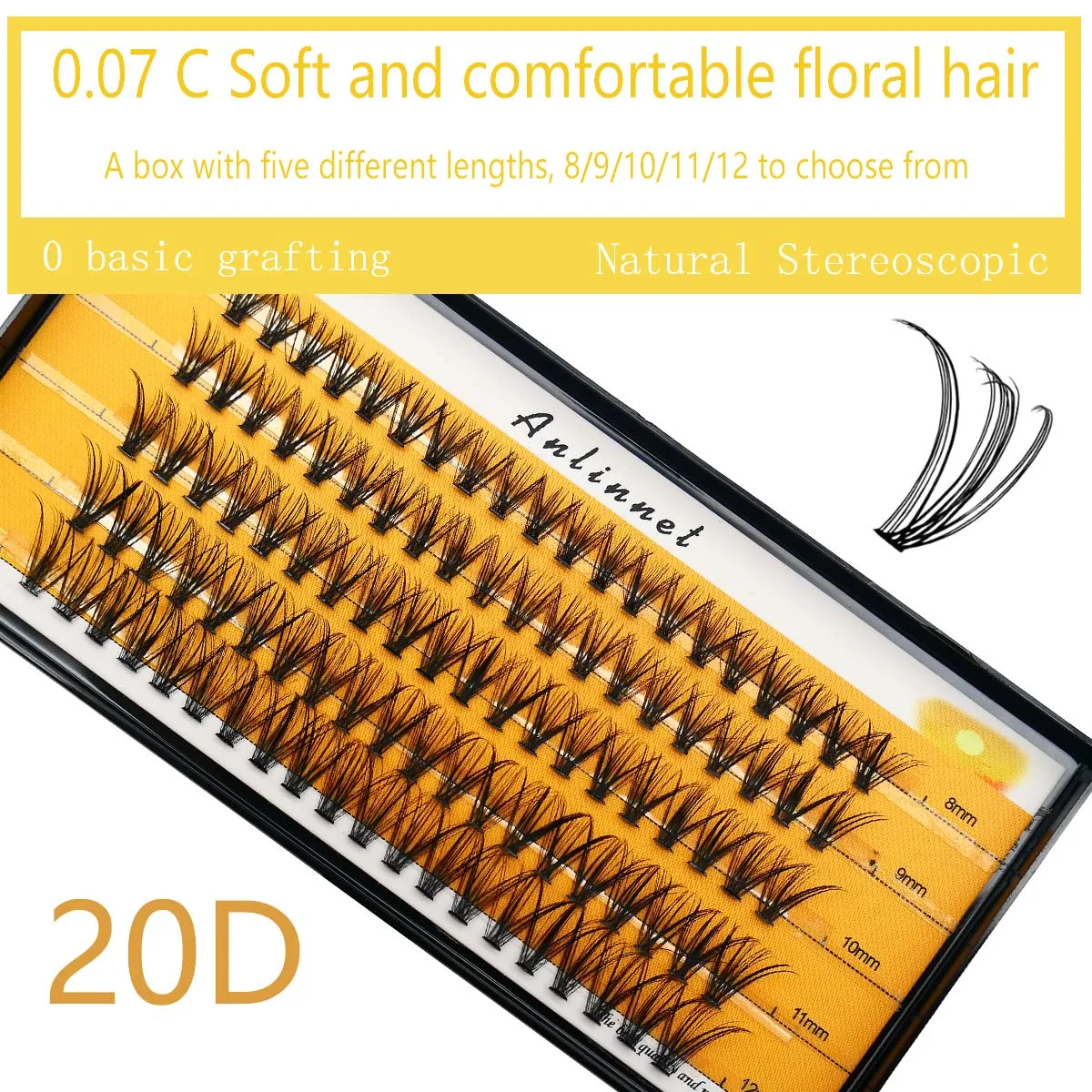 10D/20D ラッシュクラスターエクステンションスレンダー Stemfalse まつげ化粧品まつげ DIY ポータブルツールナチュラルメイクアップまつげコスプレ