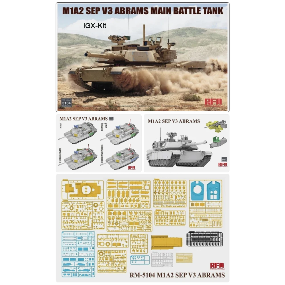 Rye Field 5104 1:35 Scale  US M1A2 SEP V3 Abrams Main Battle Tank MBT  Vehicle Plastic Assembly Model Building Kit