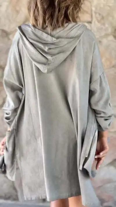 Casual Hooded Jacket Fashion Solid Color Asymmetric Split Jacket Loose Long Sleeved Zipper Top Spring Commuter Women Clothing