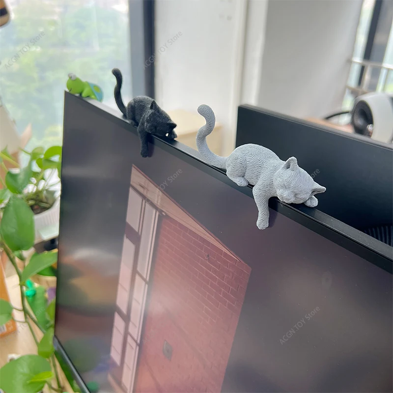 3D Printed Cat Figurine Monitor Ornament Mini Cat Statue Desktop Decor