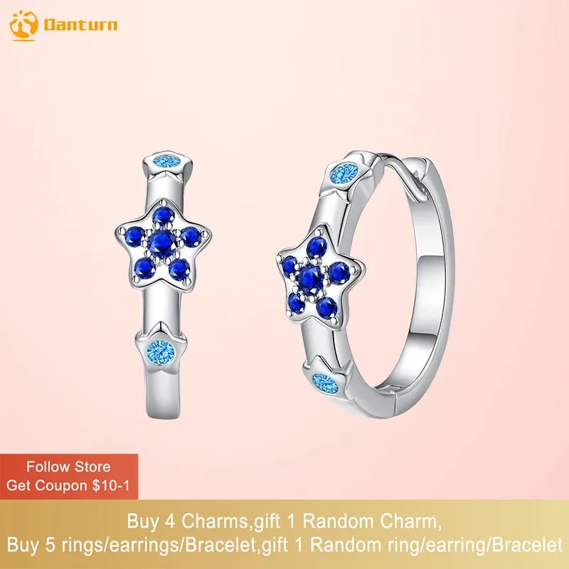 

Danturn 925 Sterling Silver Stud Earrings Blue Pavé Pentagram Earrings Niche Earrings for Women Female Fashion Jewelry Gift