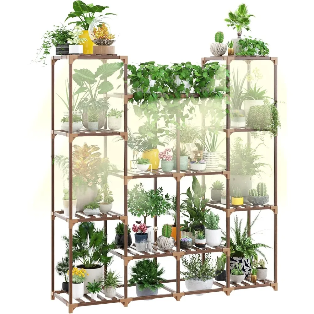 

Wood Plant Stand With Grow Lights Indoor Plants Outdoor Corner Shelf Flower Stands for Living Room Balcony Garden (16 Pots)