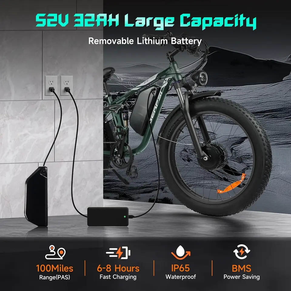BAOLUJIE 2603 3000W Dual Motors Electric Bike 35MPH 48V25Ah Battery Hydraulic Disc Brake Electric Mountain Bike【1 Year Warranty】 image 5