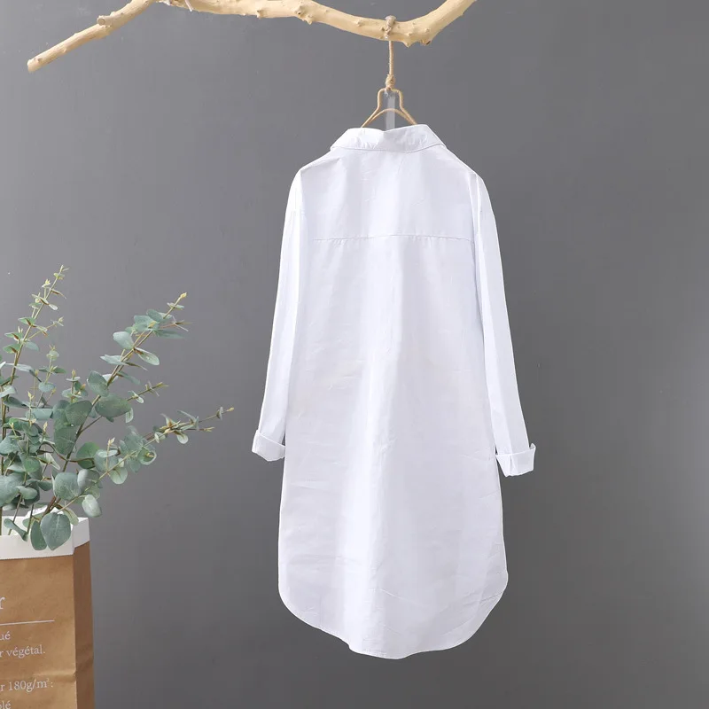 NEW White Shirt Casual Wear Button Up Turn Down Collar Long Sleeve Cotton Blouse Embroidery Feminina HOT Sale T35523M