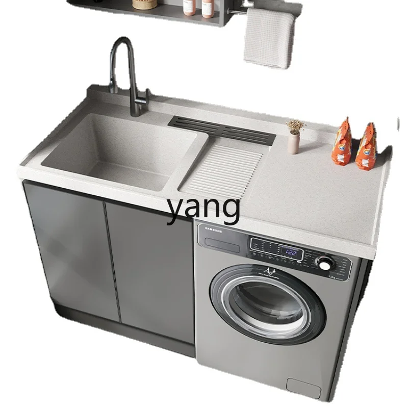 

Yjq Balcony Quartz Stone Alumimum Cabinet Combination Sweeper Drum Washing Machine Cabinet Sink with Clothes Washboard