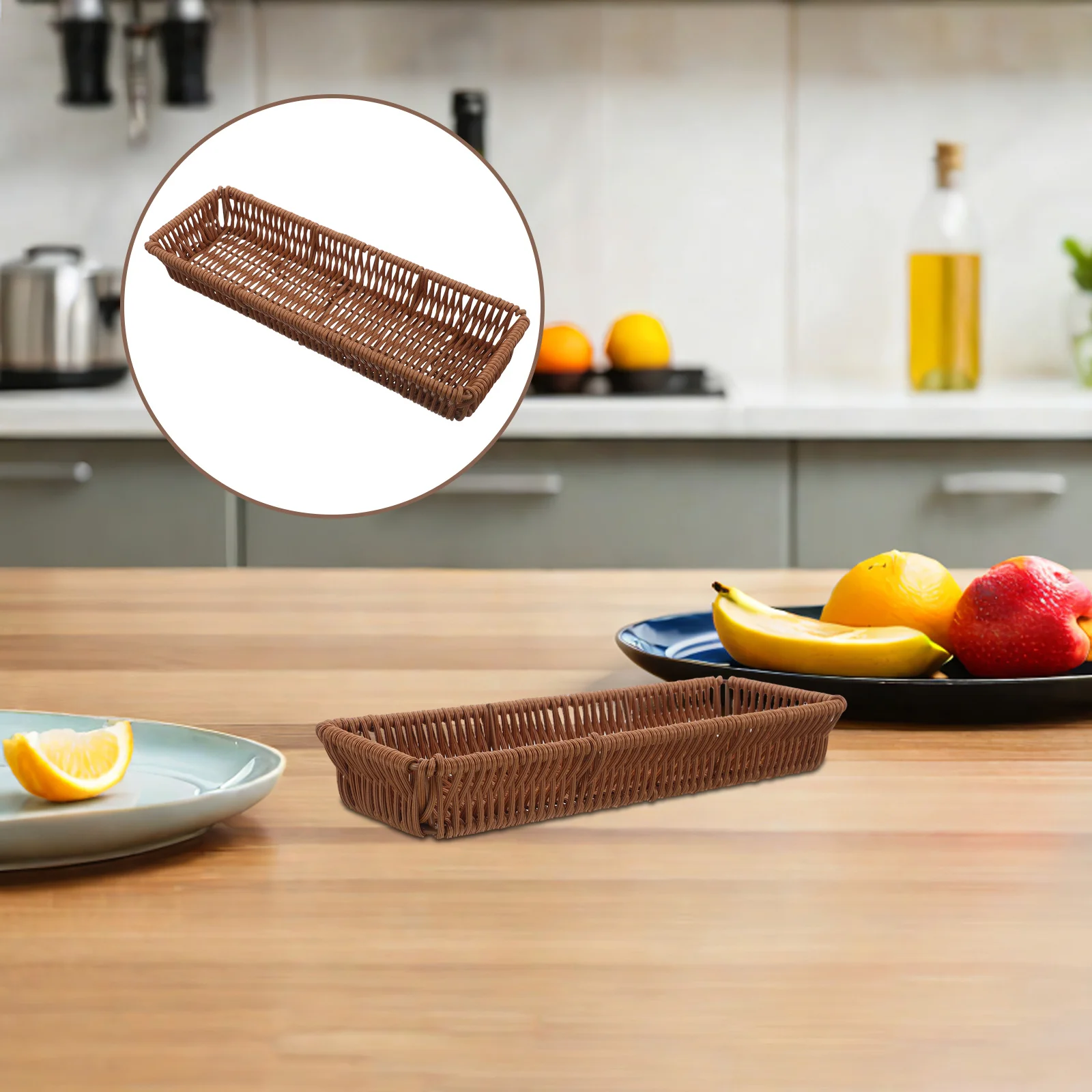 

Woven Cutlery Basket Imitation Rattan Design Nordic Style Kitchen Utensil Holder Countertop Organizer for Forks Spoons