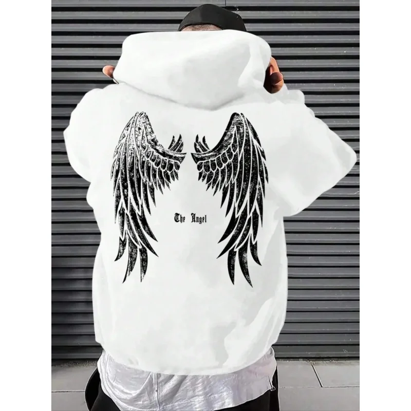 Oversize Street Style Korean Hip-hop Unisex Pullover Hooded Sweatshirt 2024 Autumn New Item Back Wing Print Pure Cotton Tops