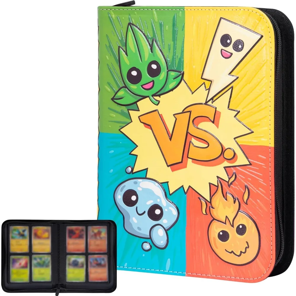 3D Card Binder for Pokemon - Stunning 3D Raised Pk Types Design in PU Leather with Zipper