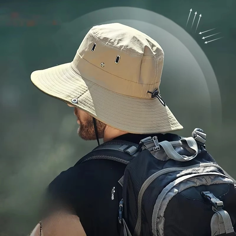 Letni kapelusz typu bucket hat dla mężczyzn, kapelusz wędkarski, czapka rybacka, ochrona przed słońcem na zewnątrz, szerokie rondo, ochrona przeciwsłoneczna, do jazdy konnej, wędrówek, kapelusz przeciwsłoneczny