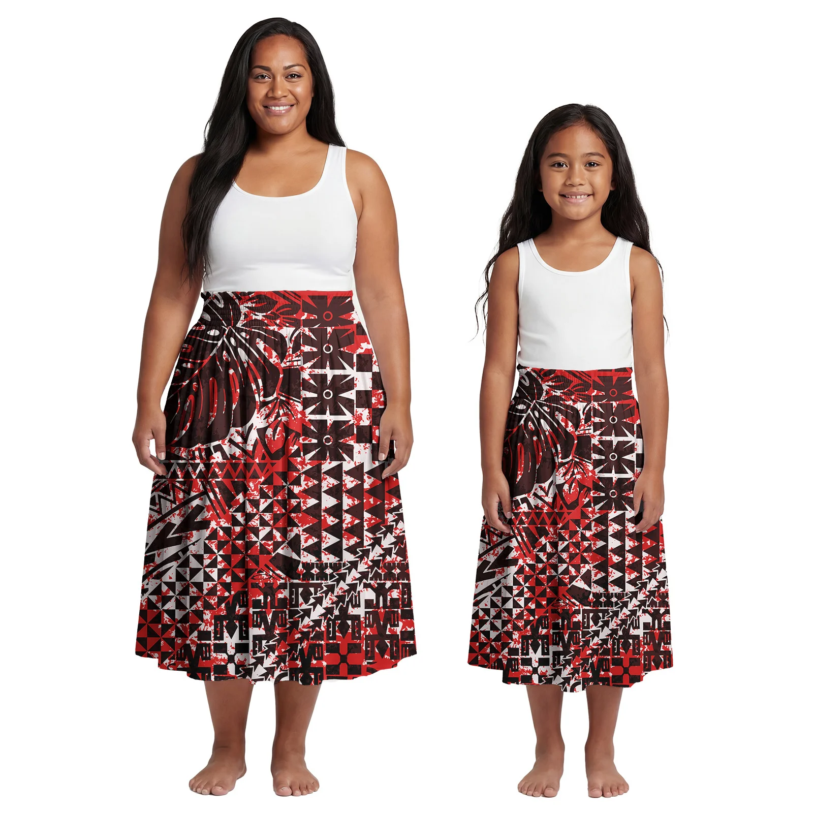 Tropical Pattern Custom Outfits Polynesian Party Girls Clothes Samoan Island Ladies Pleated Dresses Hawaiian Mother-Daughter Set